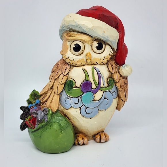 Jim Shore Christmas Owl Santa Hat & Bag of Gifts - Picture 1 of 7